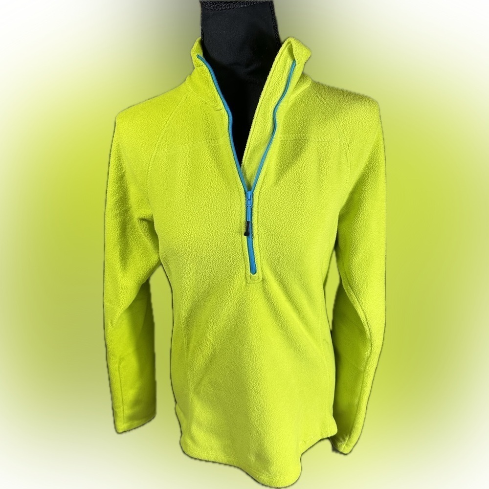 Eddie Bauer 1/4 Zip Pullover Fleece Lime Green Blue Women size Small - Picture 2 of 8